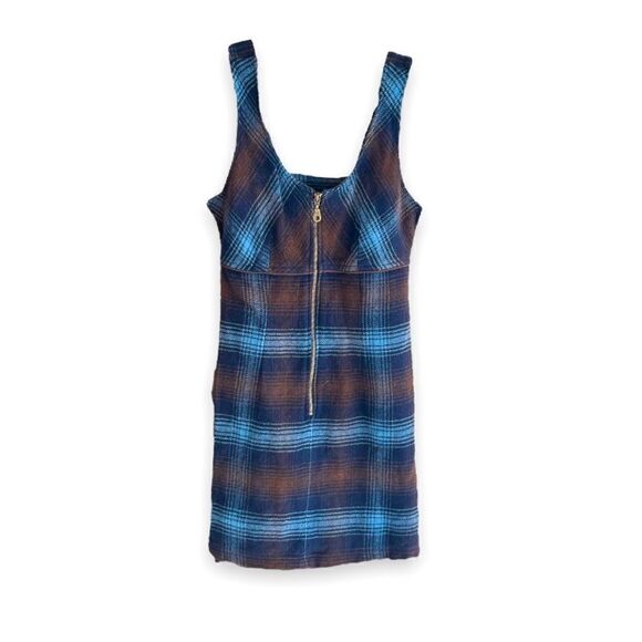 Blue Plaid Zip Up Mini Dress (4) - Picture 1 of 2